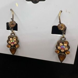 AMBER Brown Cream Crystal Floral‎ Pierced Earrings